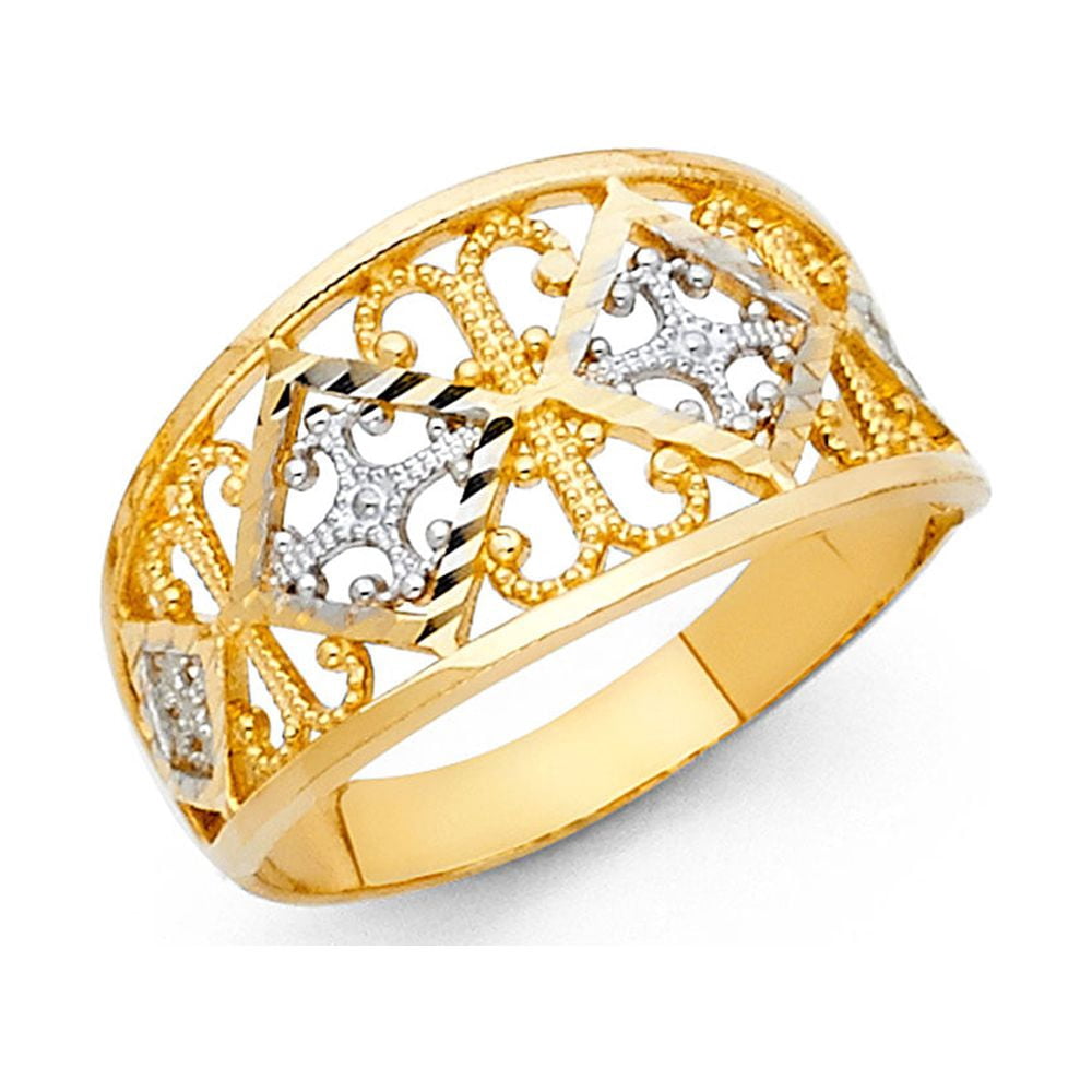 FB Jewels 14K White and Yellow Gold Two Tone Fashion Anniversary Ring ...