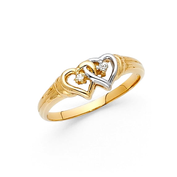FB Jewels 14K White and Yellow Gold Two Tone Heart Shaped Cubic Zirconia CZ Ring Size 10