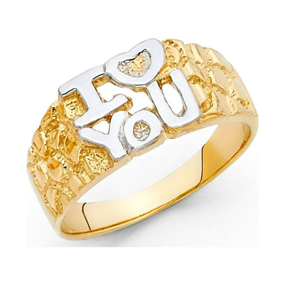 FB Jewels 14K White and Yellow Gold Two Tone I Love You Ring Size 6