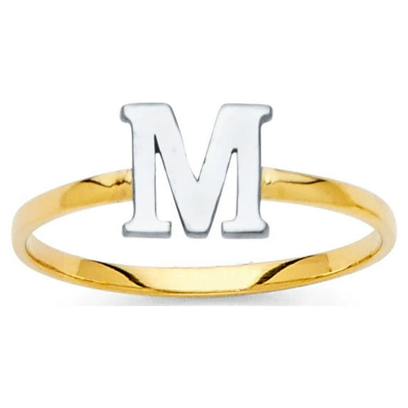 FB Jewels 14K White and Yellow Gold Two Tone Initial Letter Stackable Ring "T" Size 10.5