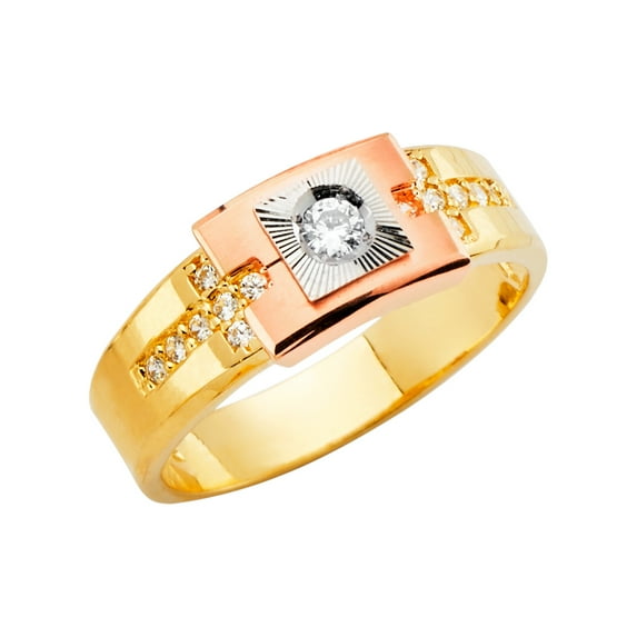 FB Jewels 14K White and Yellow Gold Two Tone Mens Cubic Zirconia CZ Ring Size 12