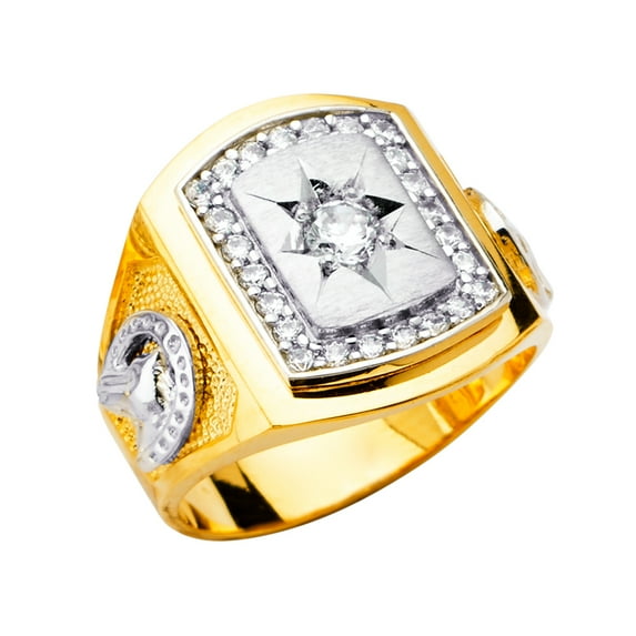 FB Jewels 14K White and Yellow Gold Two Tone Mens Cubic Zirconia CZ Ring Size 5.5