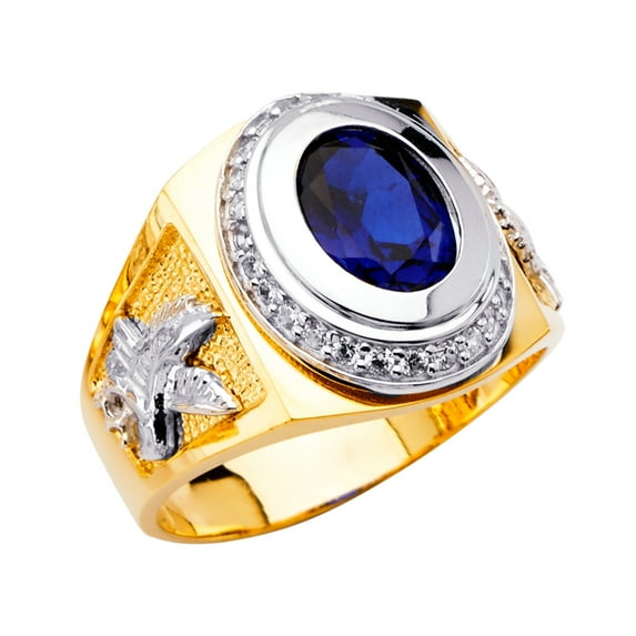 FB Jewels 14K White and Yellow Gold Two Tone Mens Cubic Zirconia CZ Ring Size 7.5