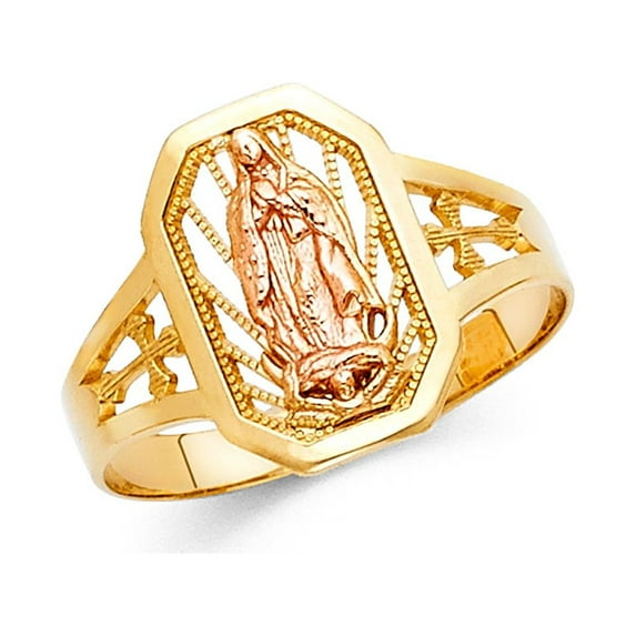 FB Jewels 14K White and Yellow Gold Two Tone Our Lady of Guadalupe Virgin Mary Ring Size 7