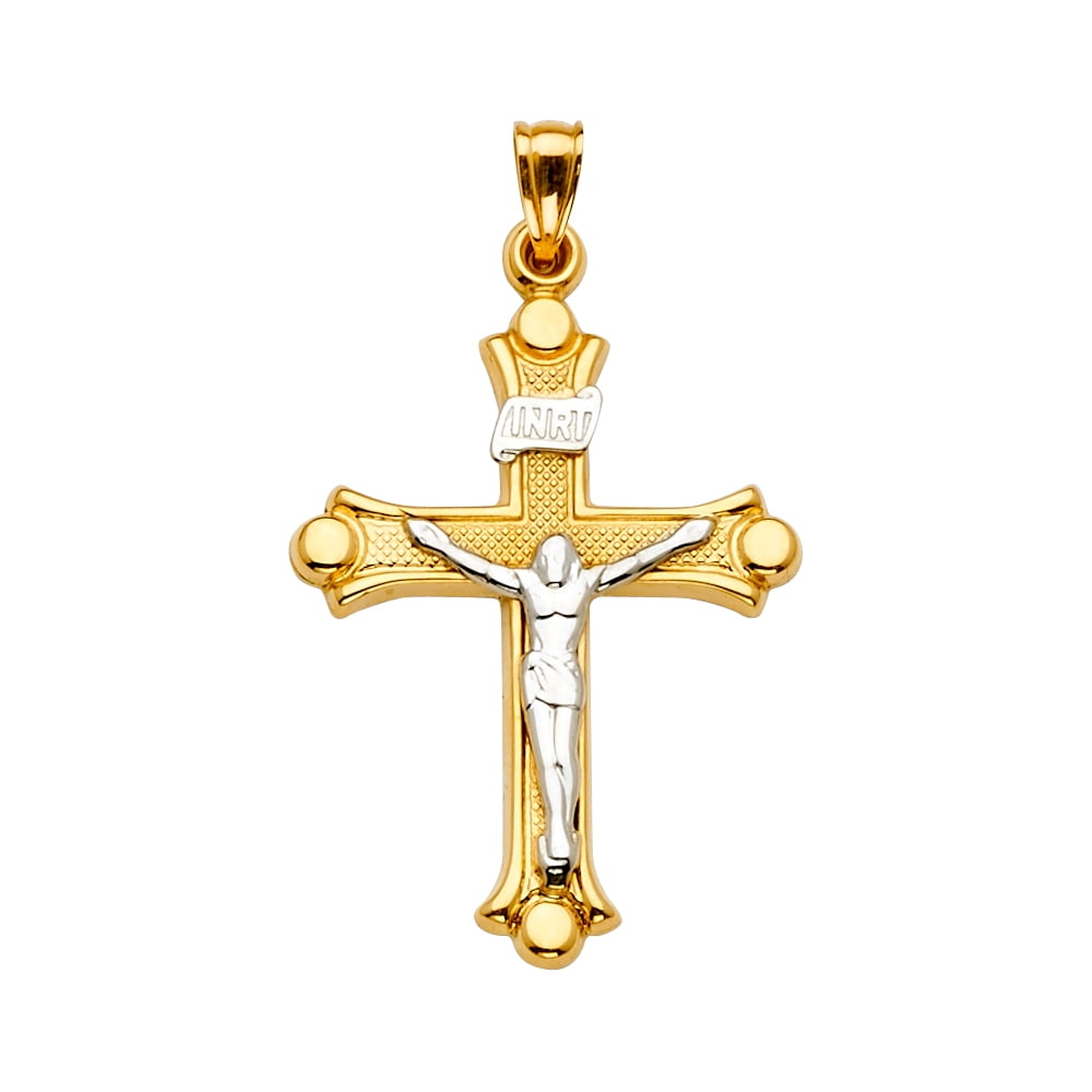 14k Real Two-Tone Gold Jesus Crucifix Cross Charm Pendant