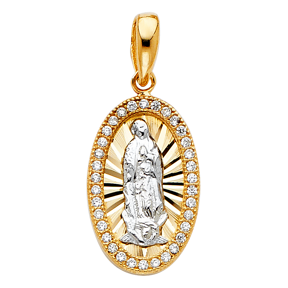 FB Jewels 14K White and Yellow Two Tone Gold Cubic Zirconia CZ Our Lady ...