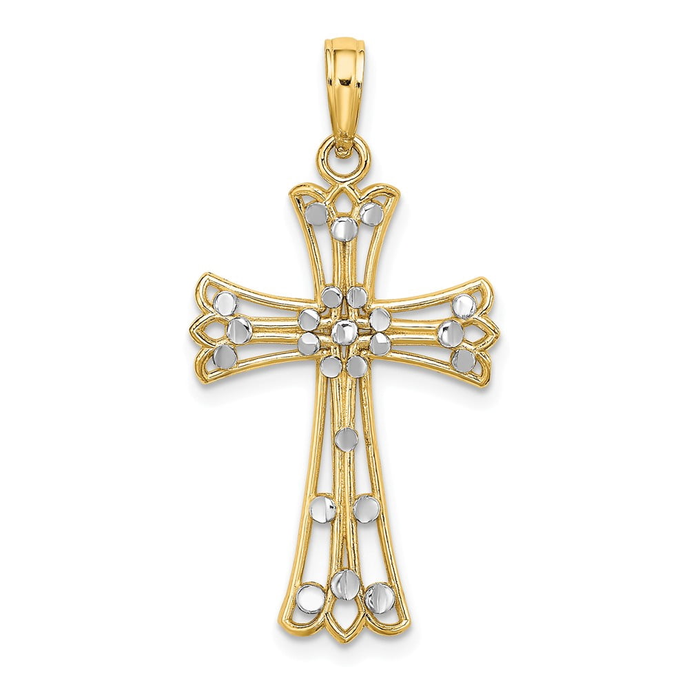 FB Jewels 14K White and Yellow Two Tone Gold Cut Out Cross with White ...