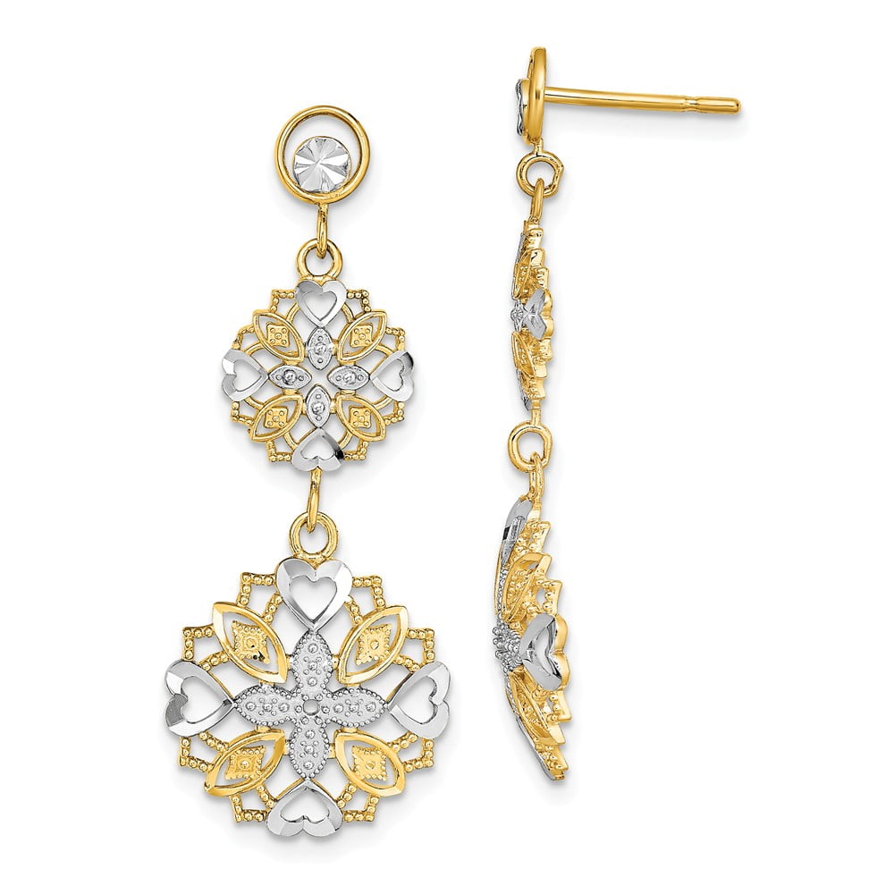 FB Jewels 14K White and Yellow Two Tone Gold White Center Flower with ...