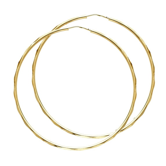 FB Jewels 14K Yellow Gold 1.5mm Faceted Round Tube Endless Hoop Womens Earrings 45MM X 45MM