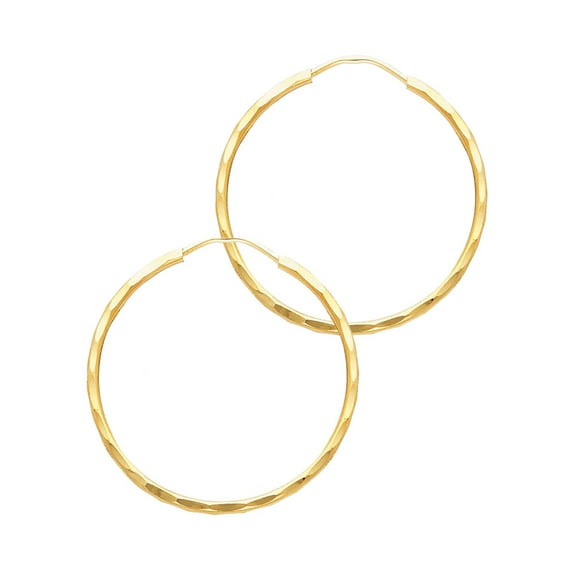 FB Jewels 14K Yellow Gold 1.5mm Satin Hollow Diamond-Cut Endless Hoop Womens Earrings 20MM X 20MM