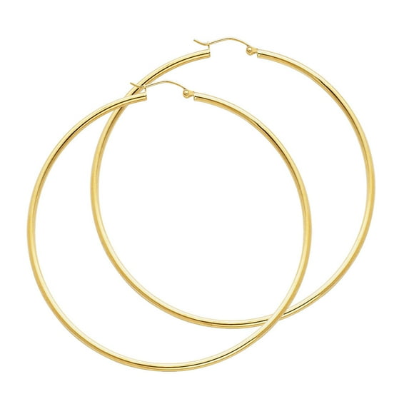 FB Jewels 14K Yellow Gold 2mm Round Tube Polished Hoop Womens Earrings 65MM X 65MM