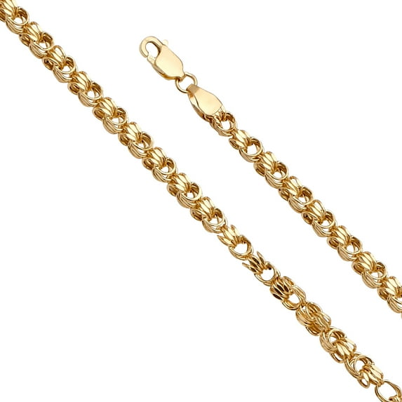 FB Jewels 14K Yellow Gold 3.3MM Hollow Square Byzantine Chain Necklace With Lobster Claw Clasp - 7.5 Inches