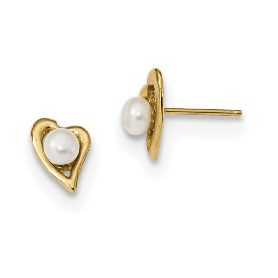 FB Jewels 14K Yellow Gold 3-4mm White Button Freshwater Cultured Pearl Post Earrings