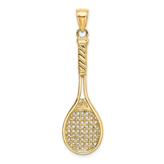 FB Jewels 14K Yellow Gold 3D Tennis Racquet High Polish Pendant