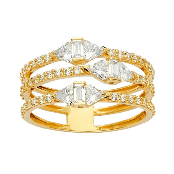 FB Jewels 14K Yellow Gold 3Line Cubic Zirconia CZ Fashion Anniversary Ring Size 6.5