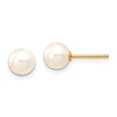 thumbnail image 1 of FB Jewels 14K Yellow Gold 6-7mm Round White Saltwater Akoya Cultured Pearl Stud Post Earrings, 1 of 3