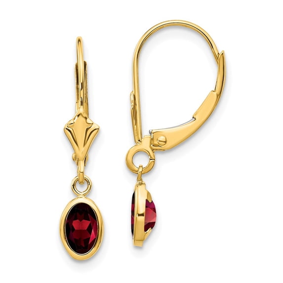 FB Jewels 14K Yellow Gold 6x4mm Garnet/January Earrings
