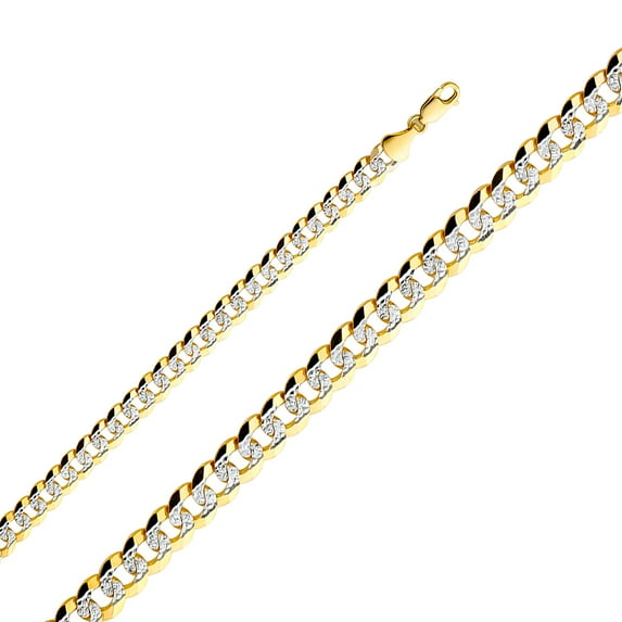 FB Jewels 14K Yellow Gold 8.2MM Cuban White Pave Chain Necklace With Lobster Claw Clasp - 24 Inches