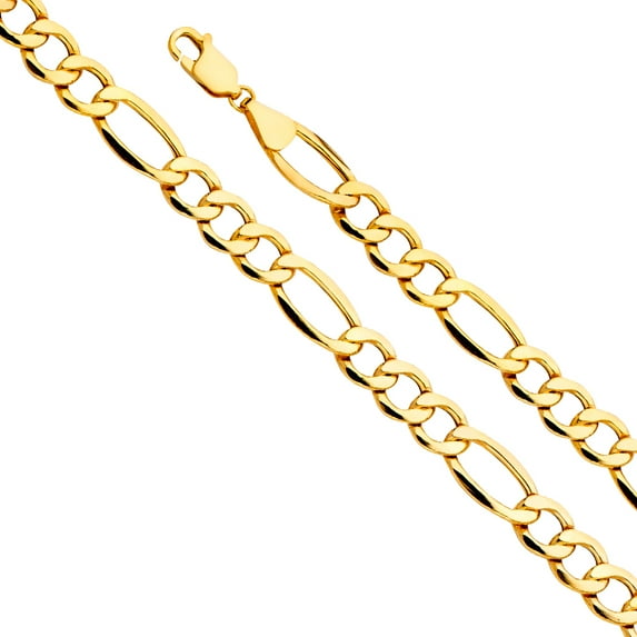 FB Jewels 14K Yellow Gold 8.3MM Hollow Figaro Bevel Chain Necklace With Lobster Claw Clasp - 26 Inches