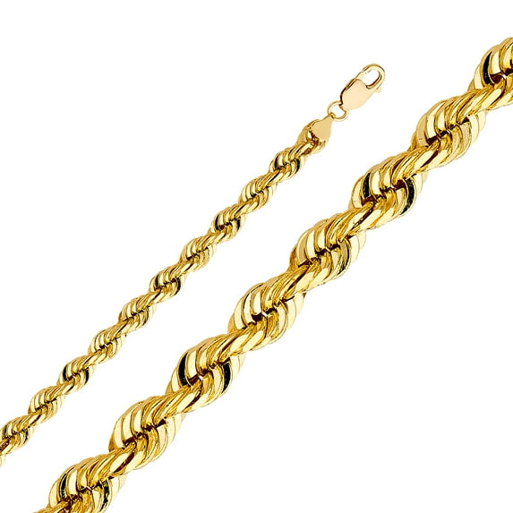 FB Jewels 14K Yellow Gold 8MM Solid Rope Diamond-Cut Chain Necklace With Lobster Claw Clasp - 26 Inches