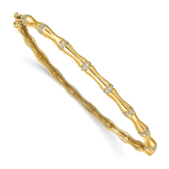 FB Jewels 14K Yellow Gold Bamboo Design Diamond Bangle