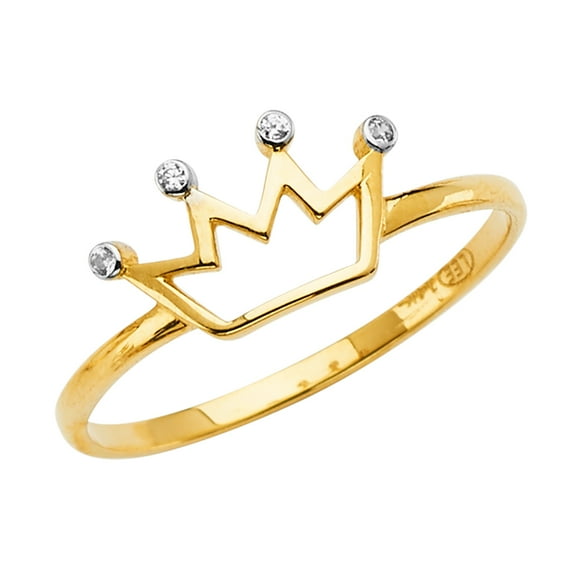 FB Jewels 14K Yellow Gold Crown Cubic Zirconia CZ Fashion Anniversary Ring Size 11