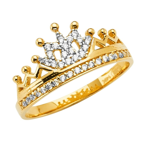 FB Jewels 14K Yellow Gold Crown Cubic Zirconia CZ Fashion Anniversary Ring Size 8