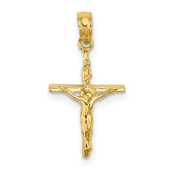 FB Jewels 14K Yellow Gold Crucifix On Stick Cross High Polish Pendant