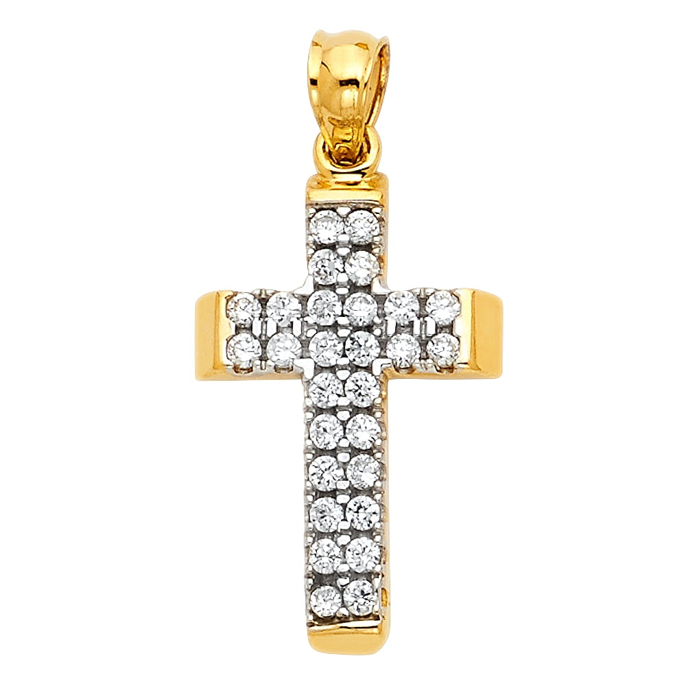 FB Jewels 14K Yellow Gold Cubic Zirconia CZ Christian Crucifix Cross ...