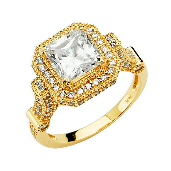 FB Jewels 14K Yellow Gold Cubic Zirconia CZ Engagement Ring Size 6.5