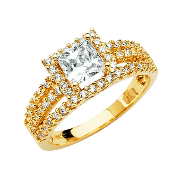 FB Jewels 14K Yellow Gold Cubic Zirconia CZ Engagement Ring Size 7