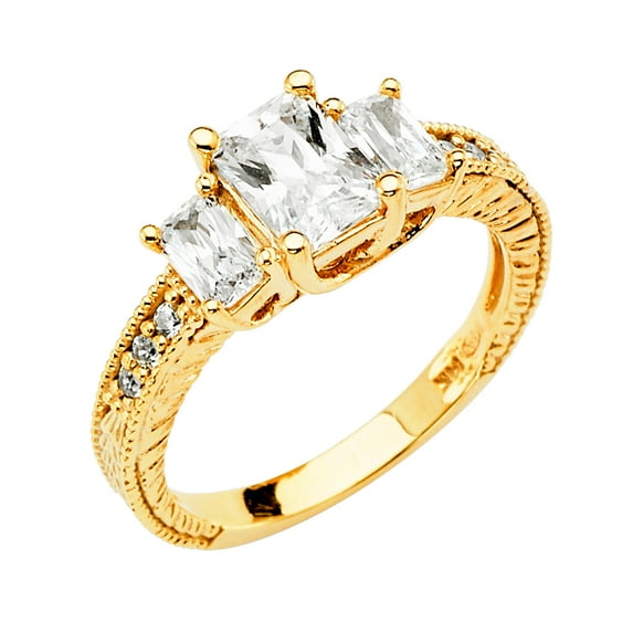 FB Jewels 14K Yellow Gold Cubic Zirconia CZ Engagement Ring Size 8