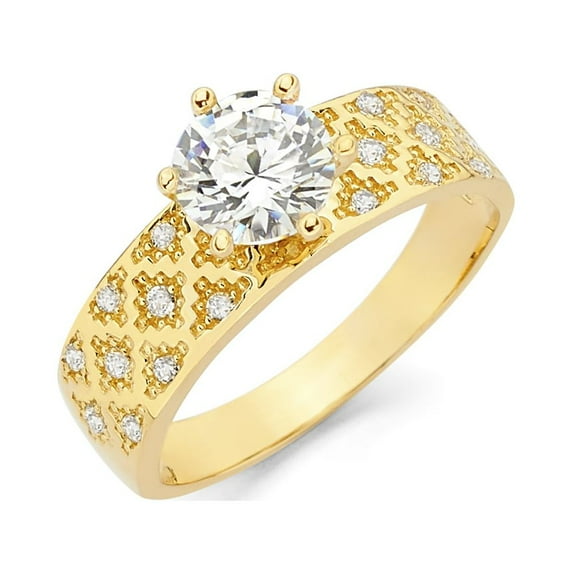 FB Jewels 14K Yellow Gold Cubic Zirconia CZ Engagement Ring Size 8