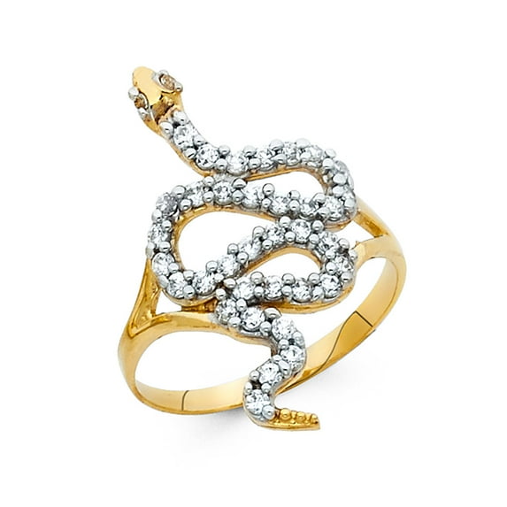 FB Jewels 14K Yellow Gold Cubic Zirconia CZ Fashion Anniversary Snake Ring Size 5