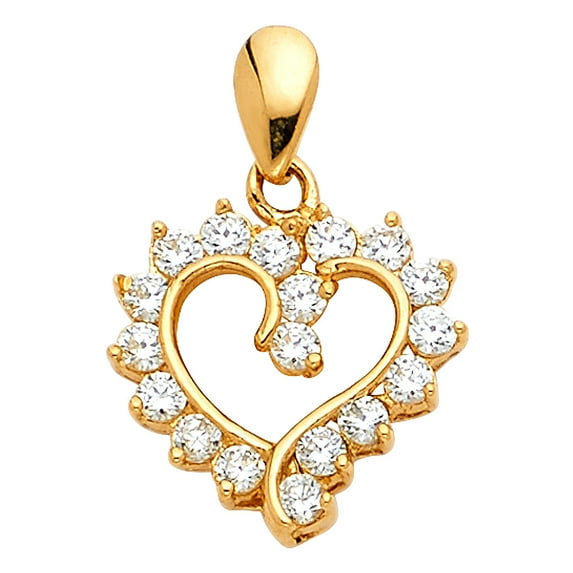 FB Jewels 14K Yellow Gold Cubic Zirconia CZ Heart Pendant 14mm X 13mm