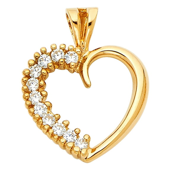 FB Jewels 14K Yellow Gold Cubic Zirconia CZ Heart Pendant 15mm X 16mm