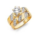 thumbnail image 1 of FB Jewels 14K Yellow Gold Cubic Zirconia CZ Ladies Wedding Band And Engagement Bridal Ring Two Piece Set Size 6.5, 1 of 1
