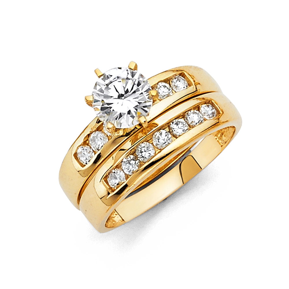 FB Jewels 14K Yellow Gold Cubic Zirconia CZ Ladies Wedding Band And ...