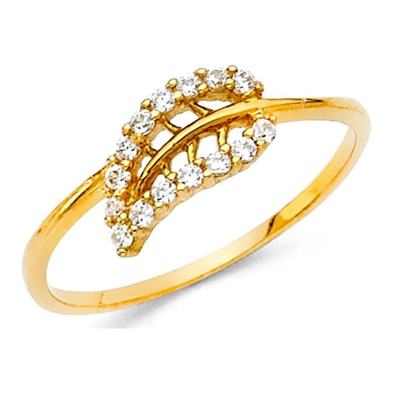 FB Jewels 14K Yellow Gold Cubic Zirconia CZ Leave Fashion Anniversary Ring Size 8