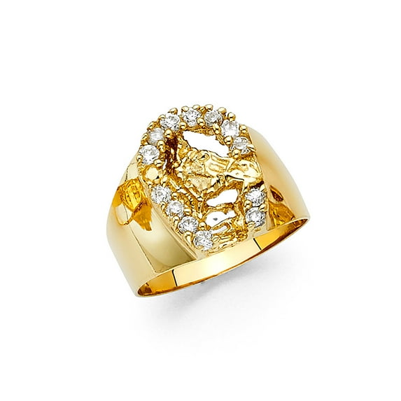 FB Jewels 14K Yellow Gold Cubic Zirconia CZ Lucky Yellow Gold Horseshoe Mens Fashion Anniversary Ring Size 11.5