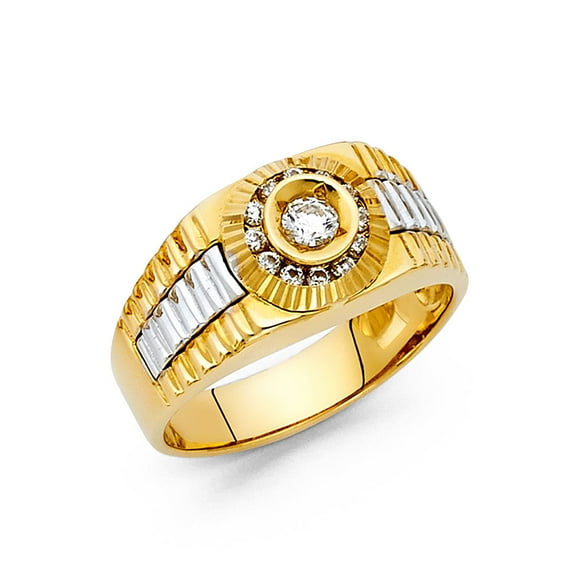 FB Jewels 14K Yellow Gold Cubic Zirconia CZ Mens Fashion Anniversary Ring Size 10