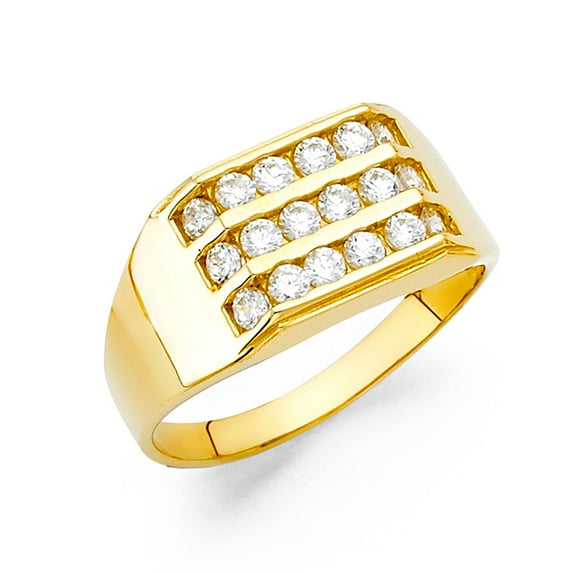 FB Jewels 14K Yellow Gold Cubic Zirconia CZ Mens Fashion Anniversary Ring Size 11