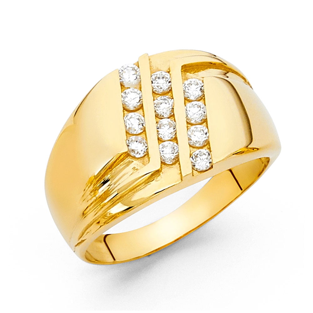FB Jewels 14K Yellow Gold Cubic Zirconia CZ Mens Fashion Anniversary ...