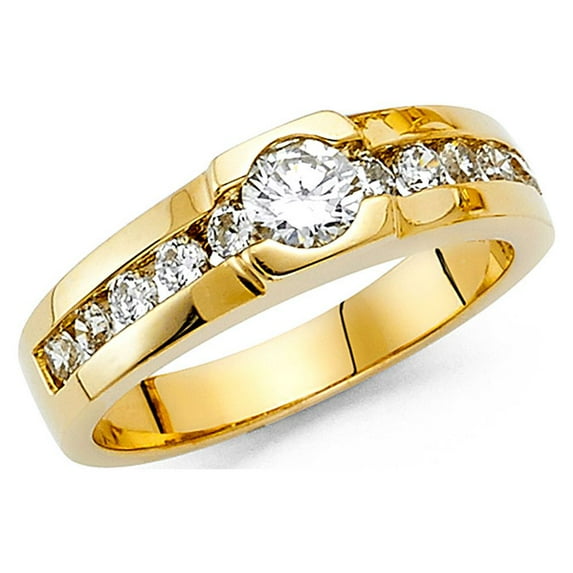 FB Jewels 14K Yellow Gold Cubic Zirconia CZ Mens Fashion Anniversary Ring Size 5.5