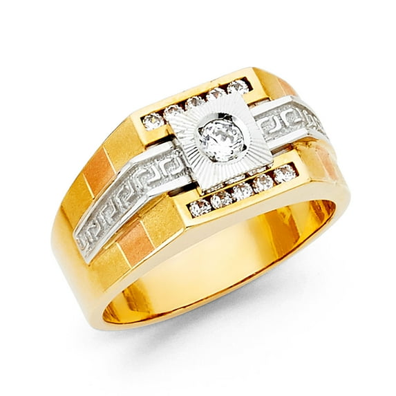 FB Jewels 14K Yellow Gold Cubic Zirconia CZ Mens Fashion Anniversary Ring Size 5.5