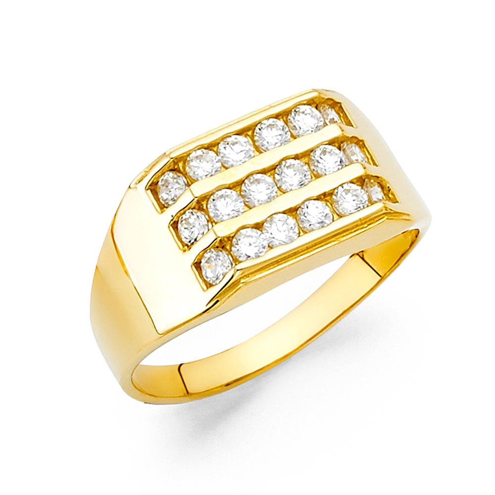 FB Jewels 14K Yellow Gold Cubic Zirconia CZ Mens Fashion Anniversary ...