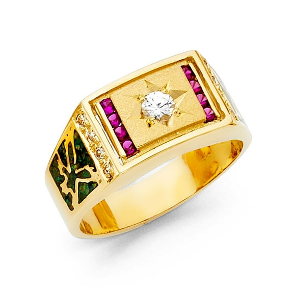 FB Jewels 14K Yellow Gold Cubic Zirconia CZ Mens Fashion Anniversary Ring W/Ruby Size 12