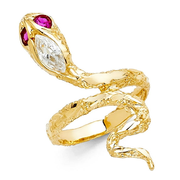 FB Jewels 14K Yellow Gold Cubic Zirconia CZ Snake Fashion Anniversary Ring Size 5.5