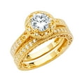 thumbnail image 1 of FB Jewels 14K Yellow Gold Cubic Zirconia CZ Wedding Band and Engagement Bridal Ring Two Piece Set Size 9, 1 of 1
