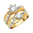 thumbnail image 1 of FB Jewels 14K Yellow Gold Cubic Zirconia CZ Wedding Band and Engagement Bridal Ring Two Piece Set / Trio Set Size 9, 1 of 1